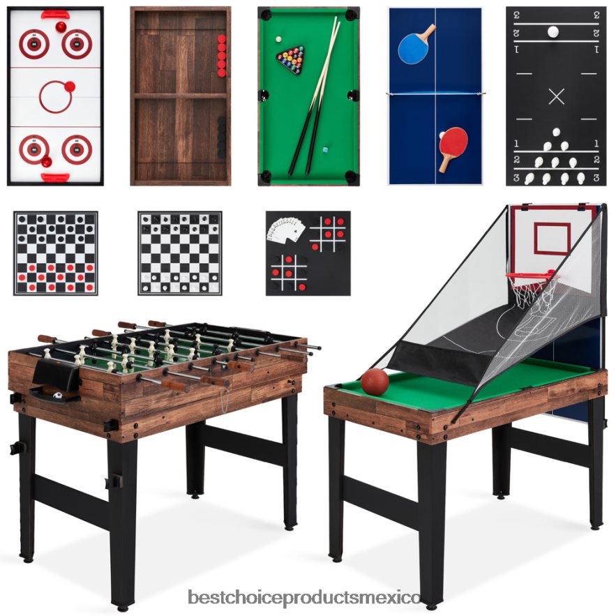 juguete y juego | Juego de mesa de juego combinado 13 en 1 con ping pong, futbolín, baloncesto y air hockey Best Choice Products marron oscuro X080FZ286