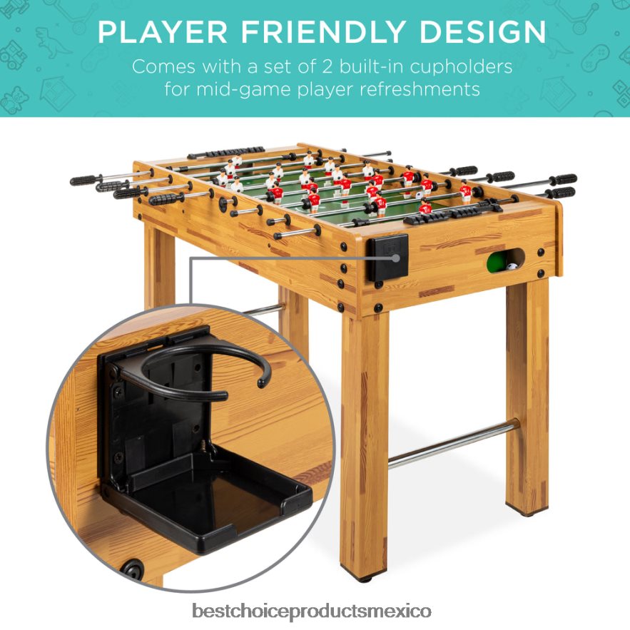 juguete y juego | mesa de futbolín, futbolín arcade con 2 portavasos y 2 pelotas Best Choice Products marrón claro X080FZ548