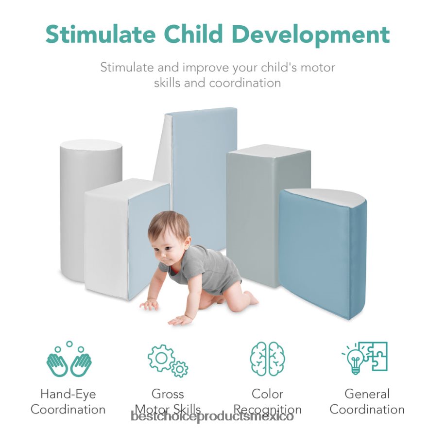 juguete y juego | Juego de estructura de formas de espuma suave para niños de 5 piezas para escalar y gatear Best Choice Products azul X080FZ311