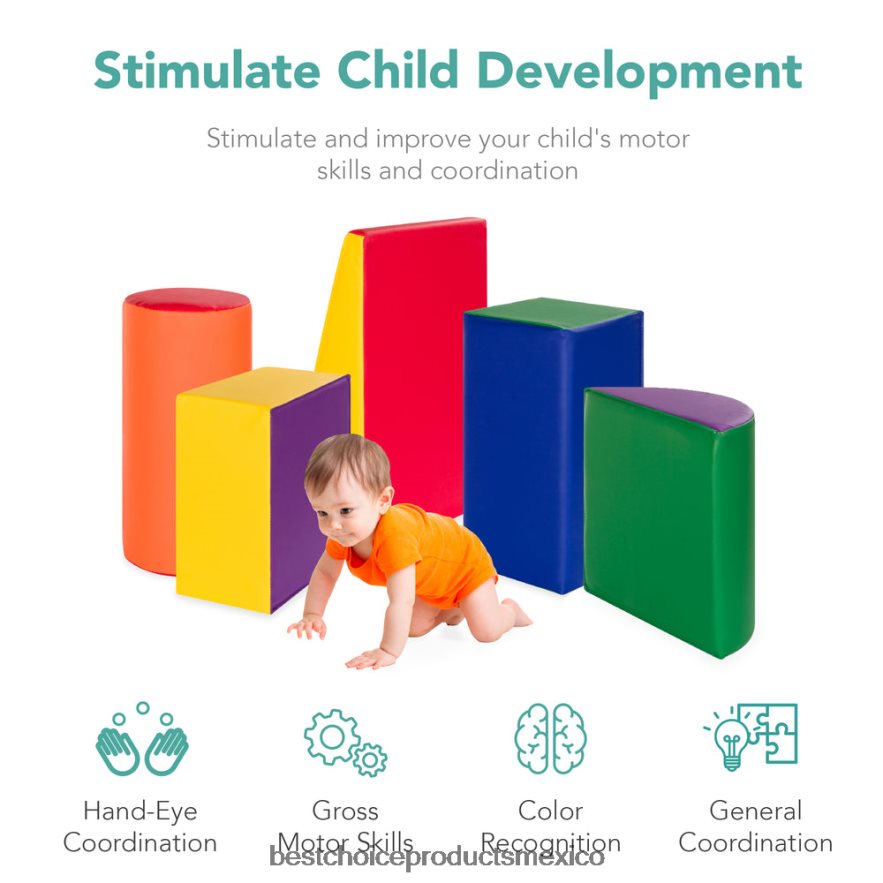 juguete y juego | Juego de estructura de formas de espuma suave para niños de 5 piezas para escalar y gatear Best Choice Products multicolor X080FZ309