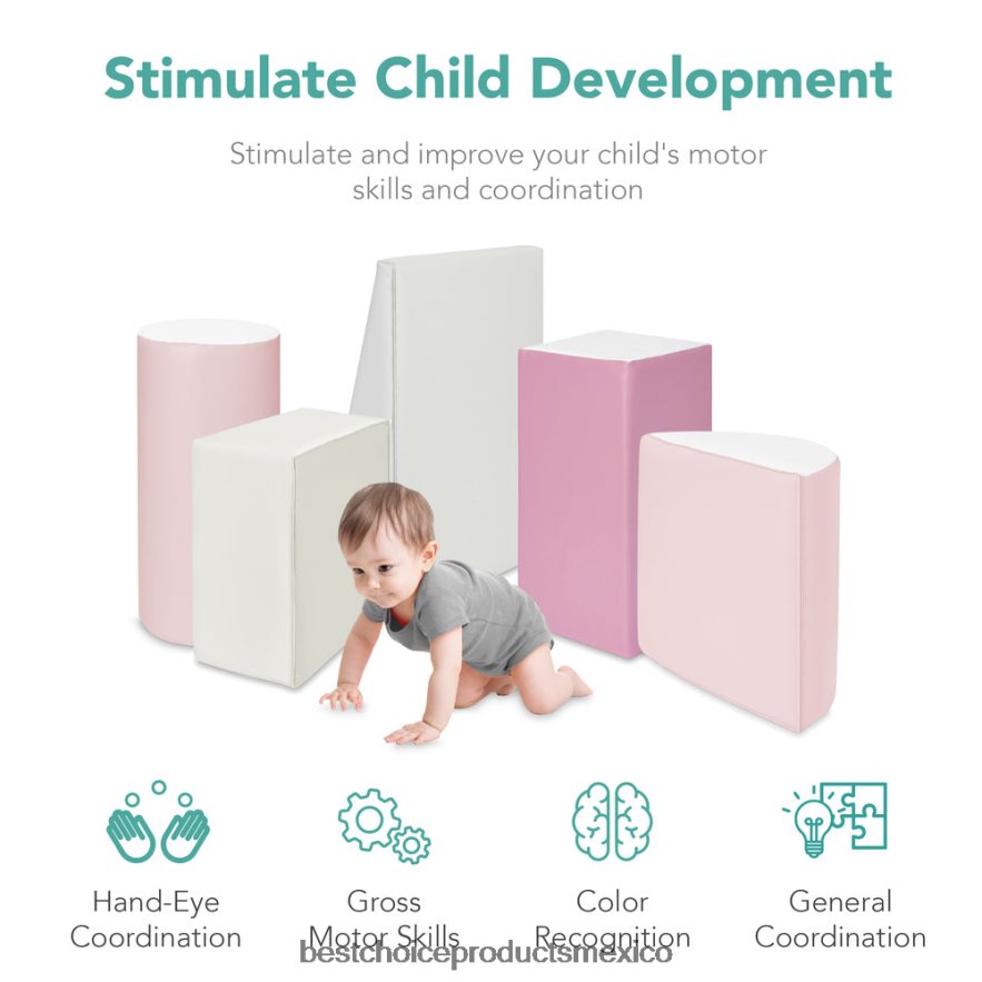 juguete y juego | Juego de estructura de formas de espuma suave para niños de 5 piezas para escalar y gatear Best Choice Products rosa X080FZ314