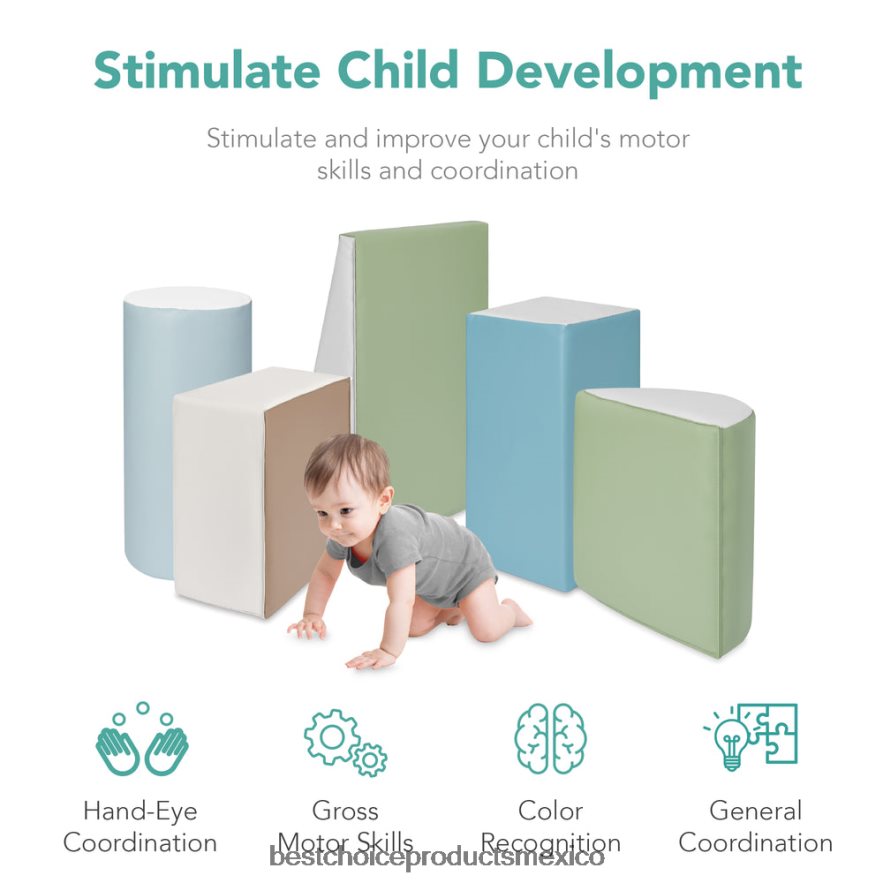 juguete y juego | Juego de estructura de formas de espuma suave para niños de 5 piezas para escalar y gatear Best Choice Products tono tierra X080FZ313