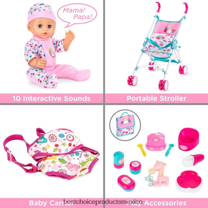 juguete y juego | Juego de rol de muñeca recién nacida de 15 piezas y 13,5 pulgadas para niños con accesorios Best Choice Products rosa X080FZ323