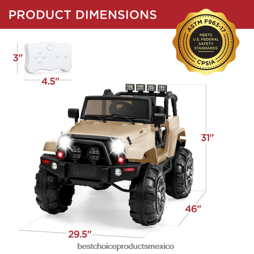 juguete y juego | Camión de juguete para niños de 12 V con 3 velocidades, LED, control remoto y Bluetooth Best Choice Products broncearse X080FZ537