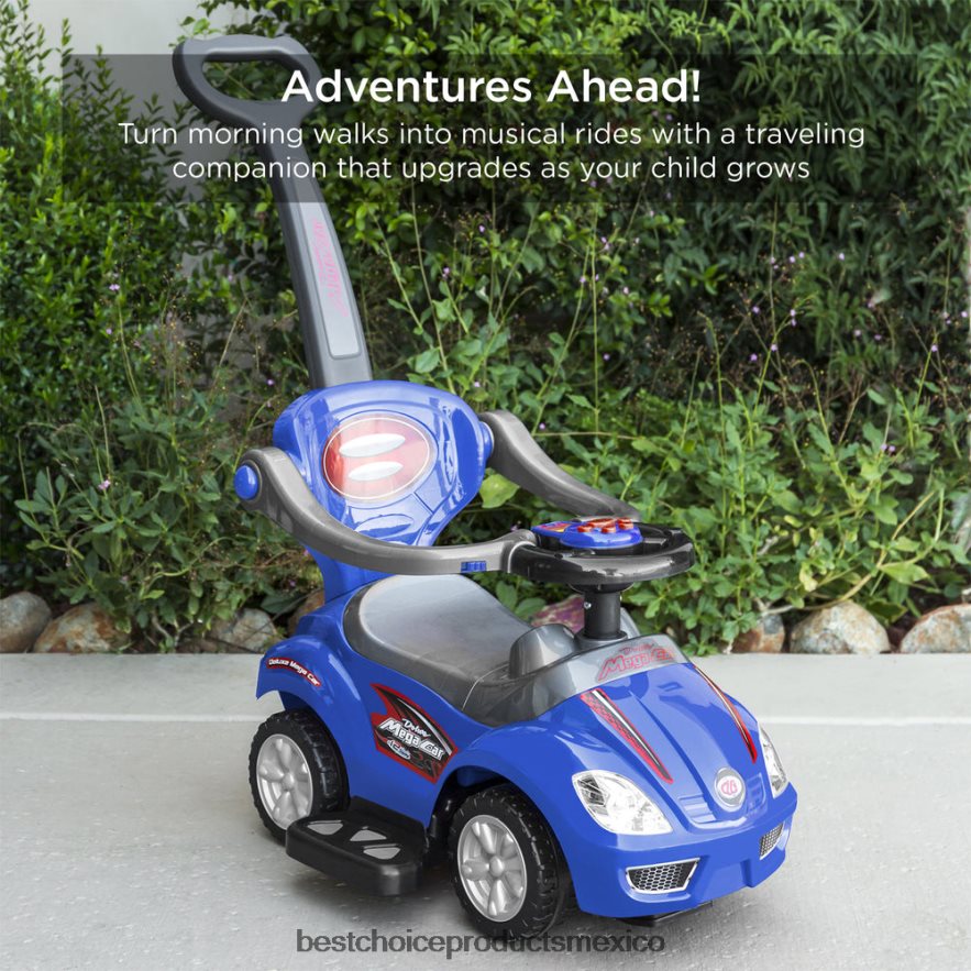juguete y juego | Coche de empuje para niños 3 en 1 con asa y bocina Best Choice Products azul X080FZ1002