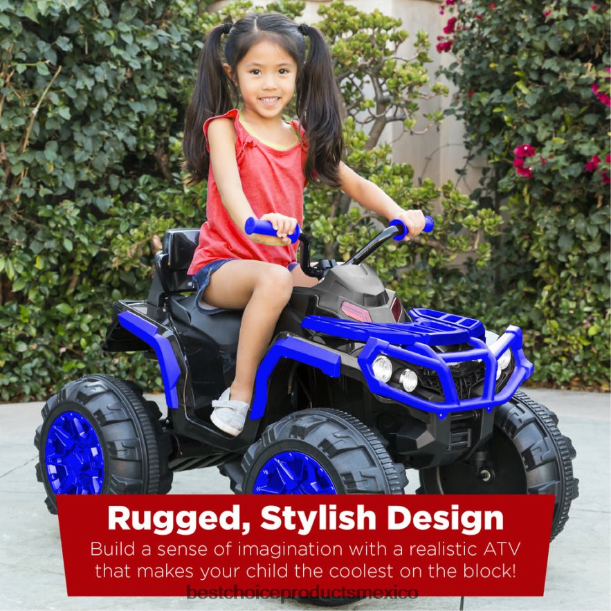 juguete y juego | Coche quad atv de 4 ruedas para niños de 12 V con velocidad máxima de 3,7 mph, bluetooth y faros Best Choice Products azul X080FZ500