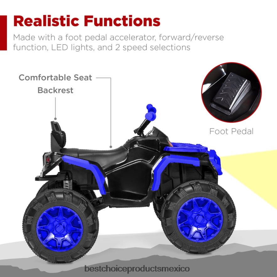 juguete y juego | Coche quad atv de 4 ruedas para niños de 12 V con velocidad máxima de 3,7 mph, bluetooth y faros Best Choice Products azul X080FZ500