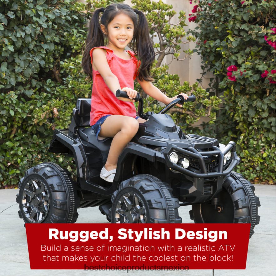 juguete y juego | Coche quad atv de 4 ruedas para niños de 12 V con velocidad máxima de 3,7 mph, bluetooth y faros Best Choice Products negro X080FZ496