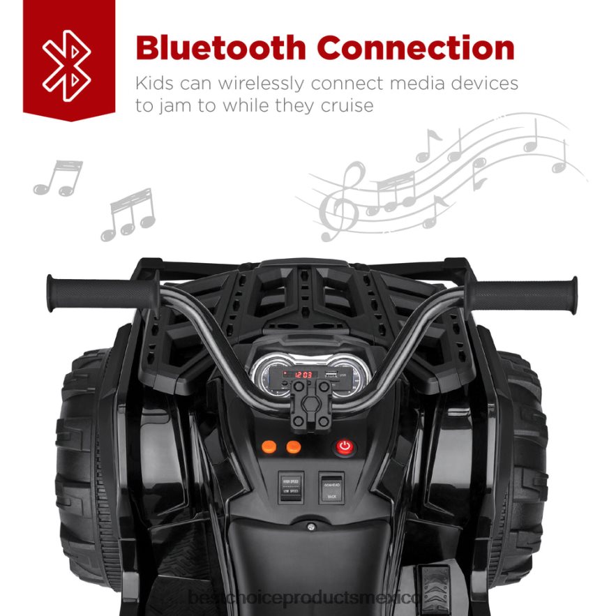 juguete y juego | Coche quad atv de 4 ruedas para niños de 12 V con velocidad máxima de 3,7 mph, bluetooth y faros Best Choice Products negro X080FZ496