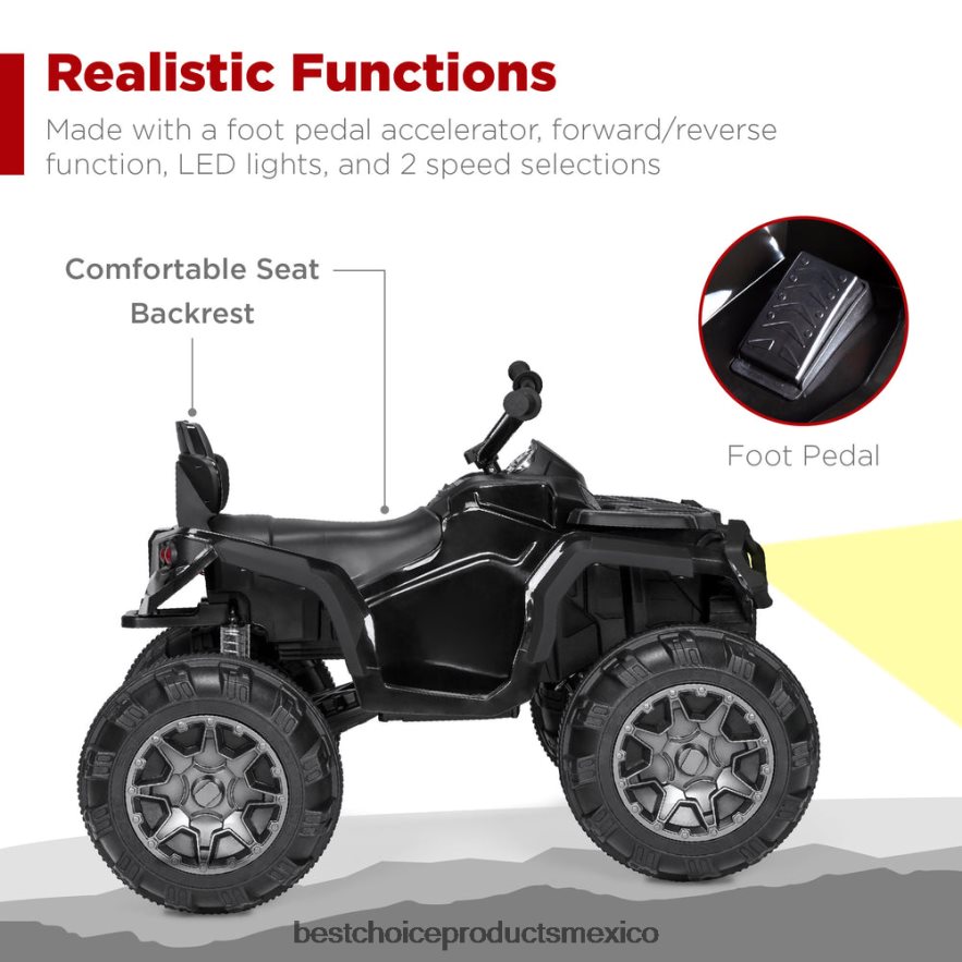 juguete y juego | Coche quad atv de 4 ruedas para niños de 12 V con velocidad máxima de 3,7 mph, bluetooth y faros Best Choice Products negro X080FZ496