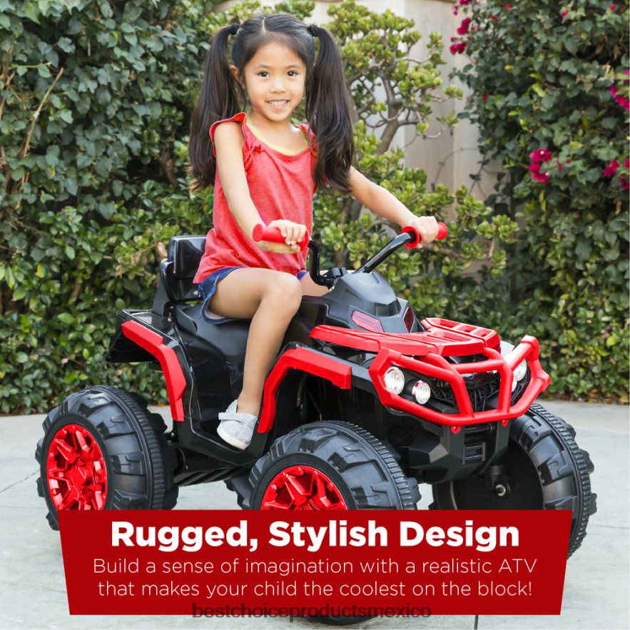 juguete y juego | Coche quad atv de 4 ruedas para niños de 12 V con velocidad máxima de 3,7 mph, bluetooth y faros Best Choice Products rojo X080FZ497