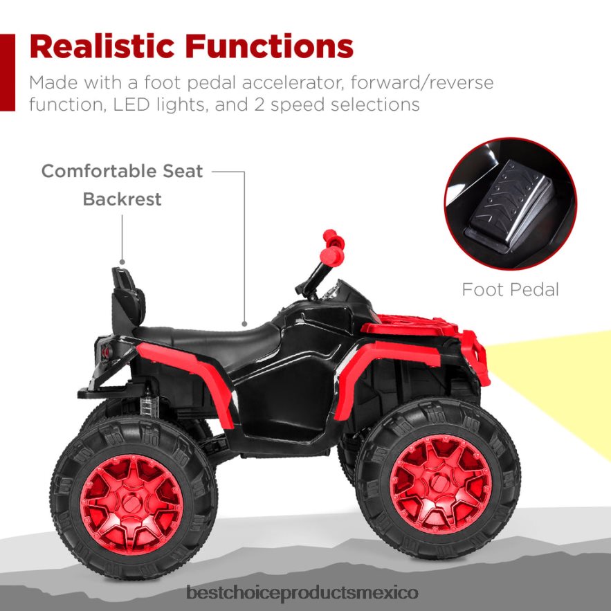 juguete y juego | Coche quad atv de 4 ruedas para niños de 12 V con velocidad máxima de 3,7 mph, bluetooth y faros Best Choice Products rojo X080FZ497