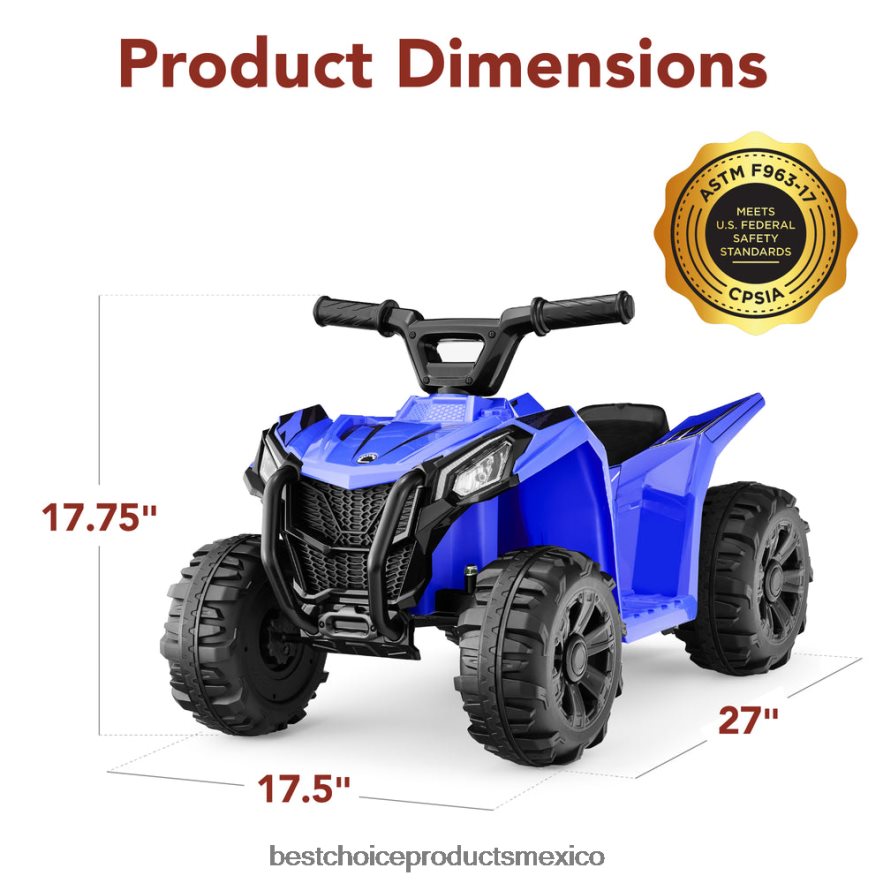 juguete y juego | Coche quad atv de 4 ruedas para niños de 6 V con velocidad máxima de 1,8 mph y neumáticos con banda de rodadura Best Choice Products azul X080FZ527