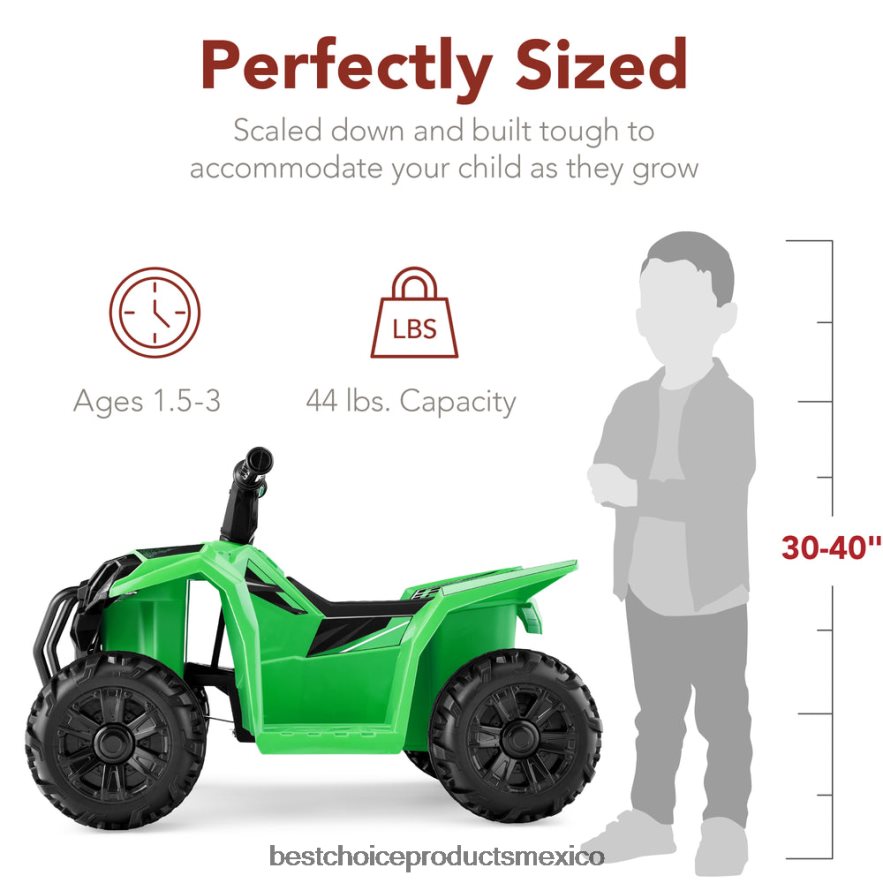 juguete y juego | Coche quad atv de 4 ruedas para niños de 6 V con velocidad máxima de 1,8 mph y neumáticos con banda de rodadura Best Choice Products verde X080FZ525