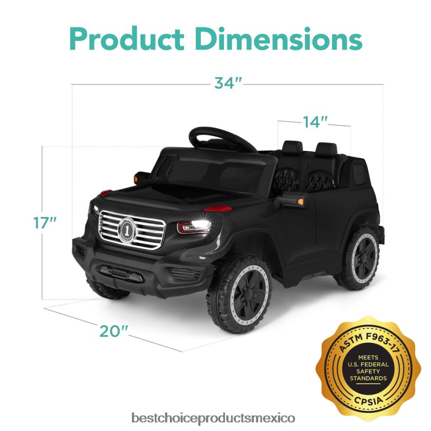 juguete y juego | Juguete de camión para niños de 6v con control de padres rc, 3 velocidades, luces, bocina Best Choice Products negro X080FZ1015