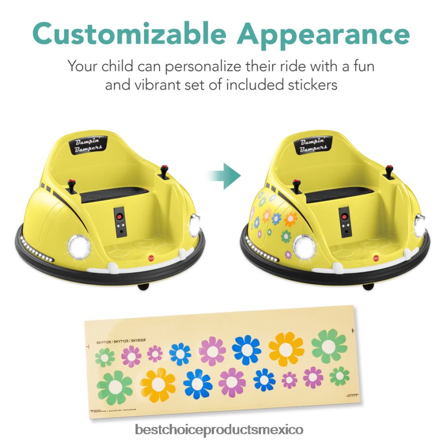 juguete y juego | Los niños de 6 V viajan en un auto de choque de juguete con control remoto, arnés, luces y giro de 360 ​​grados. Best Choice Products amarillo X080FZ506