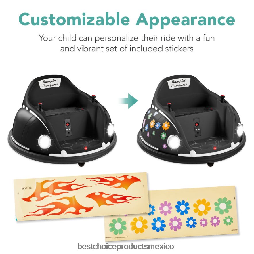 juguete y juego | Los niños de 6 V viajan en un auto de choque de juguete con control remoto, arnés, luces y giro de 360 ​​grados. Best Choice Products negro X080FZ507