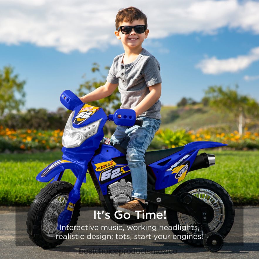 juguete y juego | Moto de juguete eléctrica para niños de 6 voltios con ruedas de entrenamiento, luces y música Best Choice Products azul X080FZ521