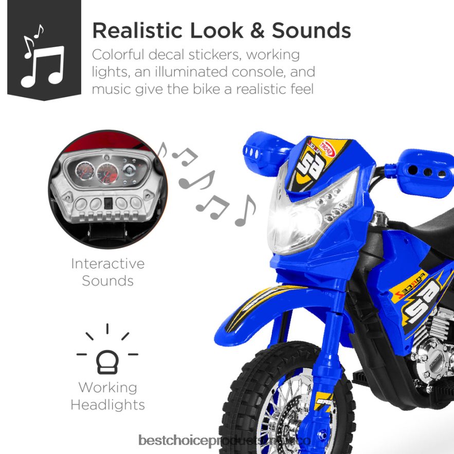 juguete y juego | Moto de juguete eléctrica para niños de 6 voltios con ruedas de entrenamiento, luces y música Best Choice Products azul X080FZ521