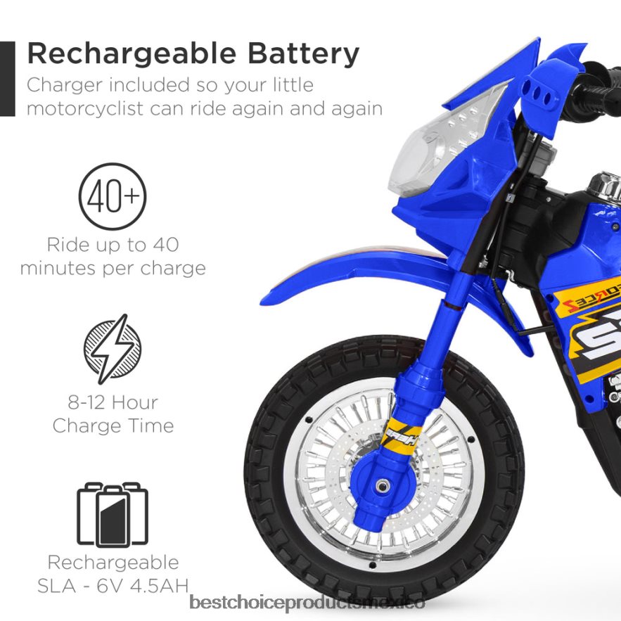 juguete y juego | Moto de juguete eléctrica para niños de 6 voltios con ruedas de entrenamiento, luces y música Best Choice Products azul X080FZ521