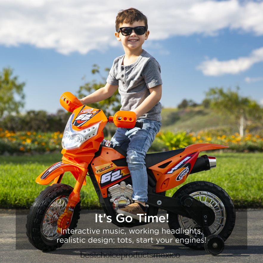 juguete y juego | Moto de juguete eléctrica para niños de 6 voltios con ruedas de entrenamiento, luces y música Best Choice Products naranja X080FZ519