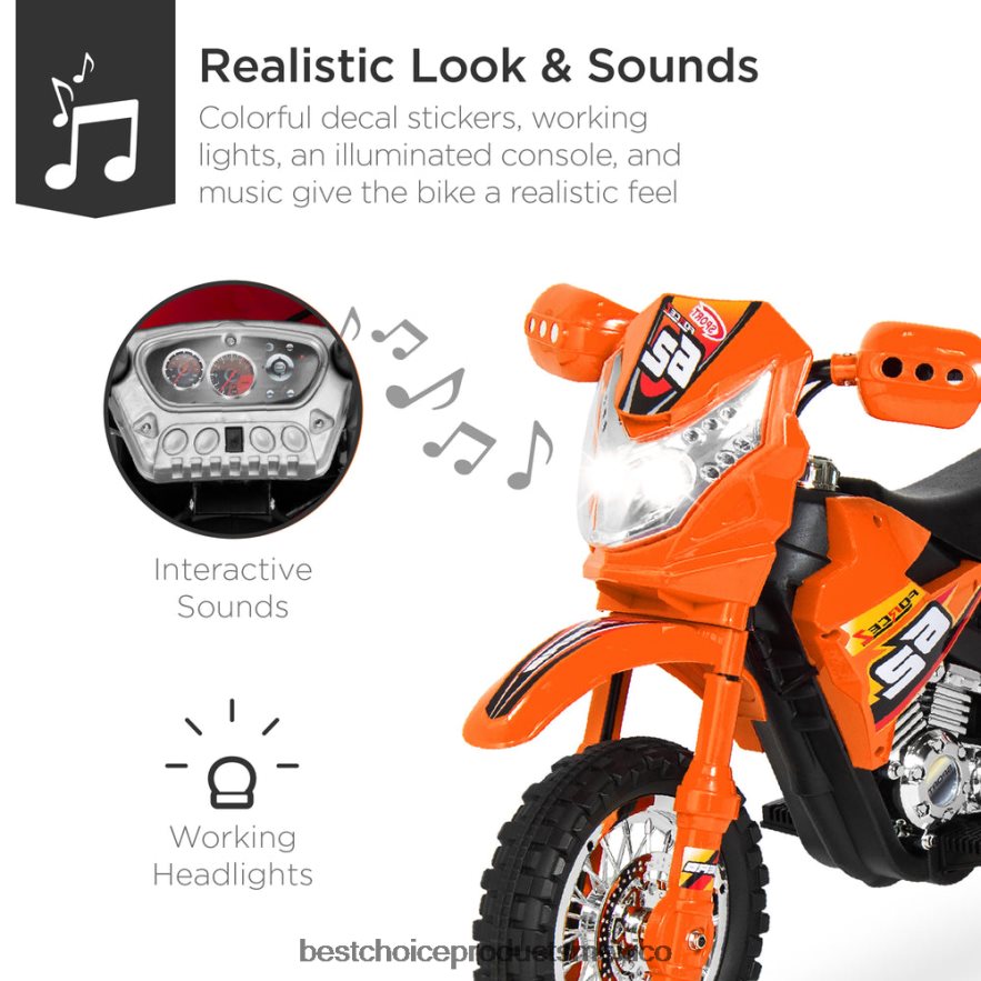 juguete y juego | Moto de juguete eléctrica para niños de 6 voltios con ruedas de entrenamiento, luces y música Best Choice Products naranja X080FZ519
