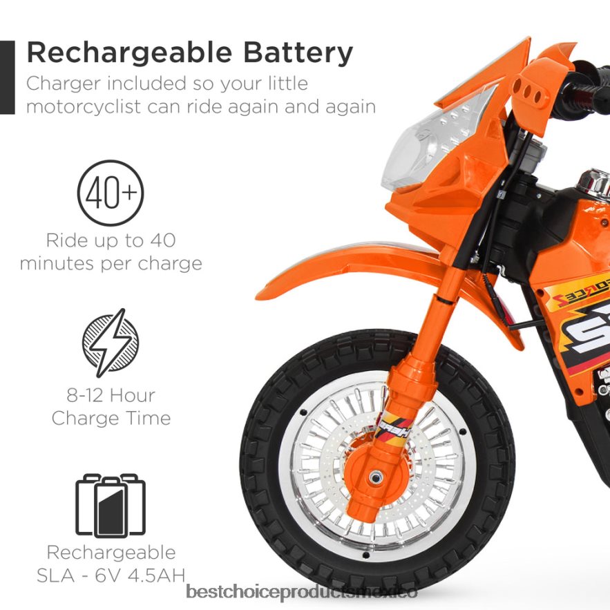 juguete y juego | Moto de juguete eléctrica para niños de 6 voltios con ruedas de entrenamiento, luces y música Best Choice Products naranja X080FZ519