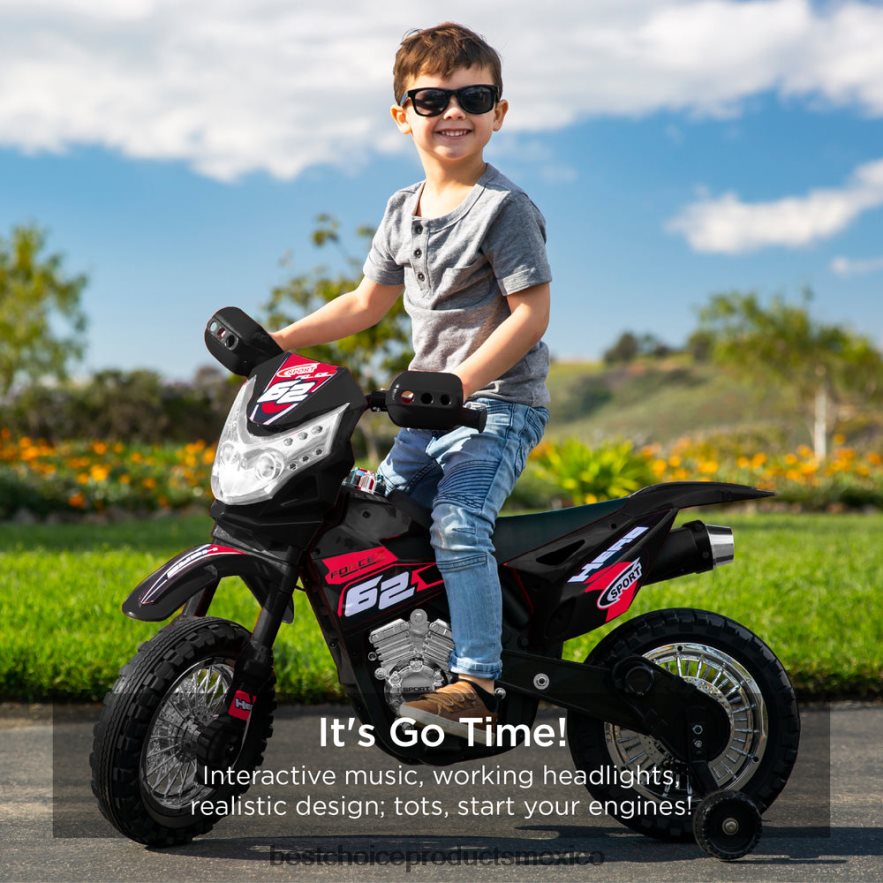 juguete y juego | Moto de juguete eléctrica para niños de 6 voltios con ruedas de entrenamiento, luces y música Best Choice Products negro X080FZ520
