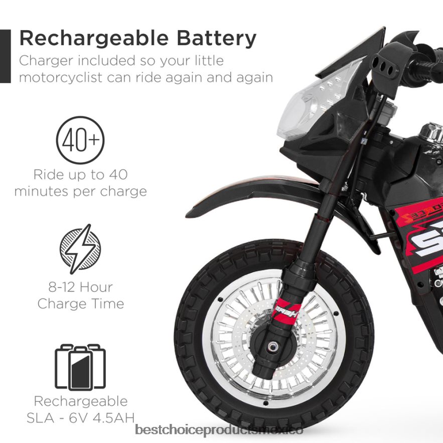 juguete y juego | Moto de juguete eléctrica para niños de 6 voltios con ruedas de entrenamiento, luces y música Best Choice Products negro X080FZ520