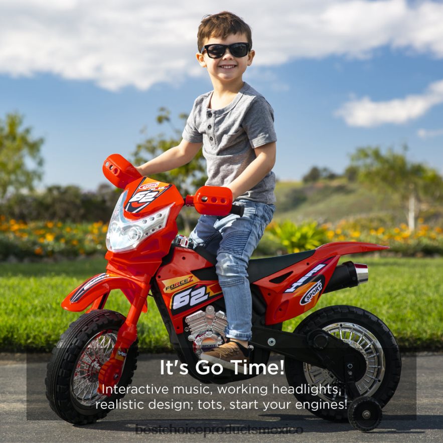 juguete y juego | Moto de juguete eléctrica para niños de 6 voltios con ruedas de entrenamiento, luces y música Best Choice Products rojo X080FZ517