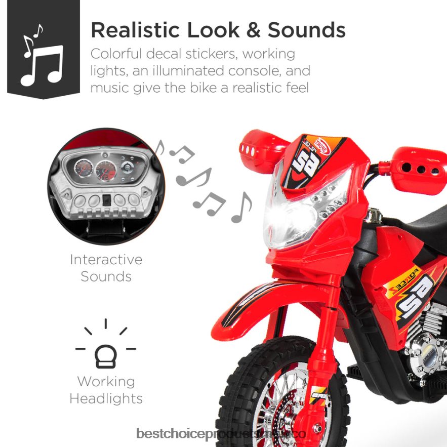 juguete y juego | Moto de juguete eléctrica para niños de 6 voltios con ruedas de entrenamiento, luces y música Best Choice Products rojo X080FZ517