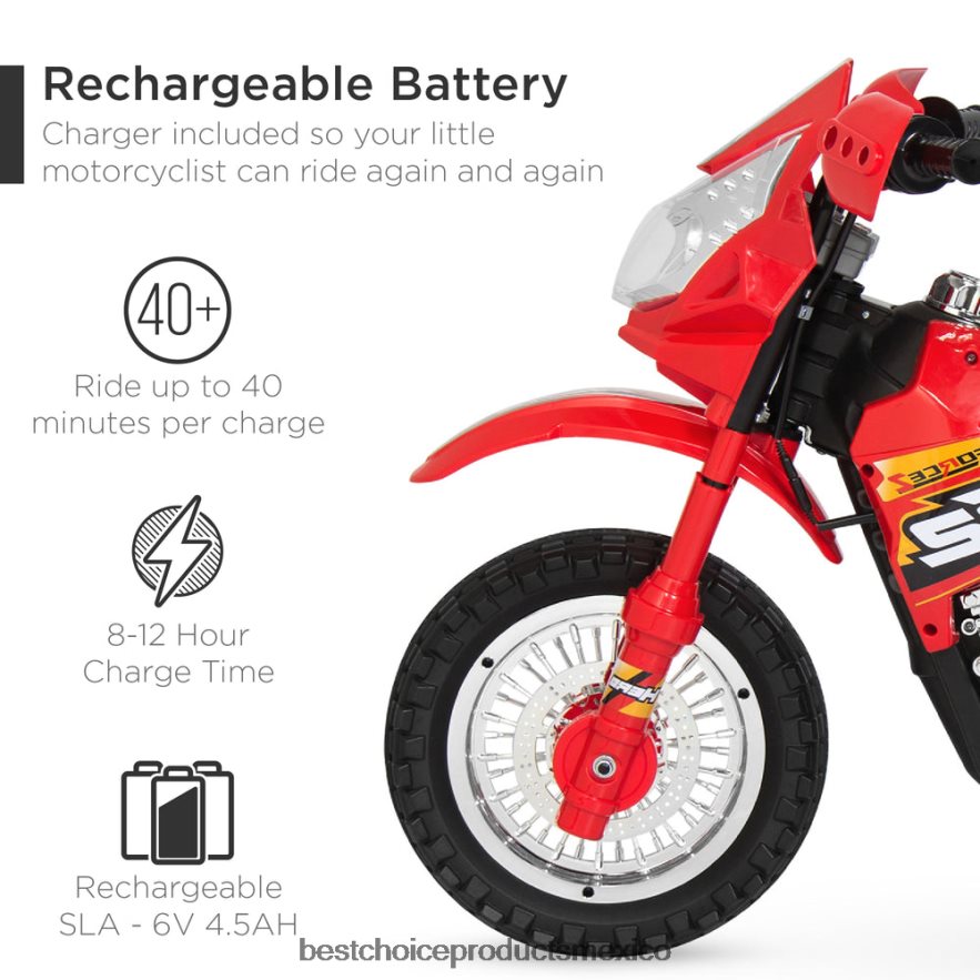 juguete y juego | Moto de juguete eléctrica para niños de 6 voltios con ruedas de entrenamiento, luces y música Best Choice Products rojo X080FZ517