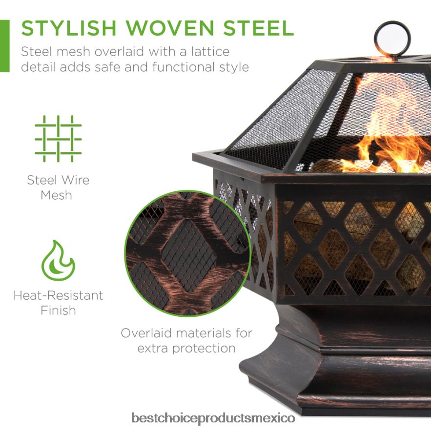 vida al aire libre | Brasero exterior de forma hexagonal con tapa ignífuga Best Choice Products bronce X080FZ426