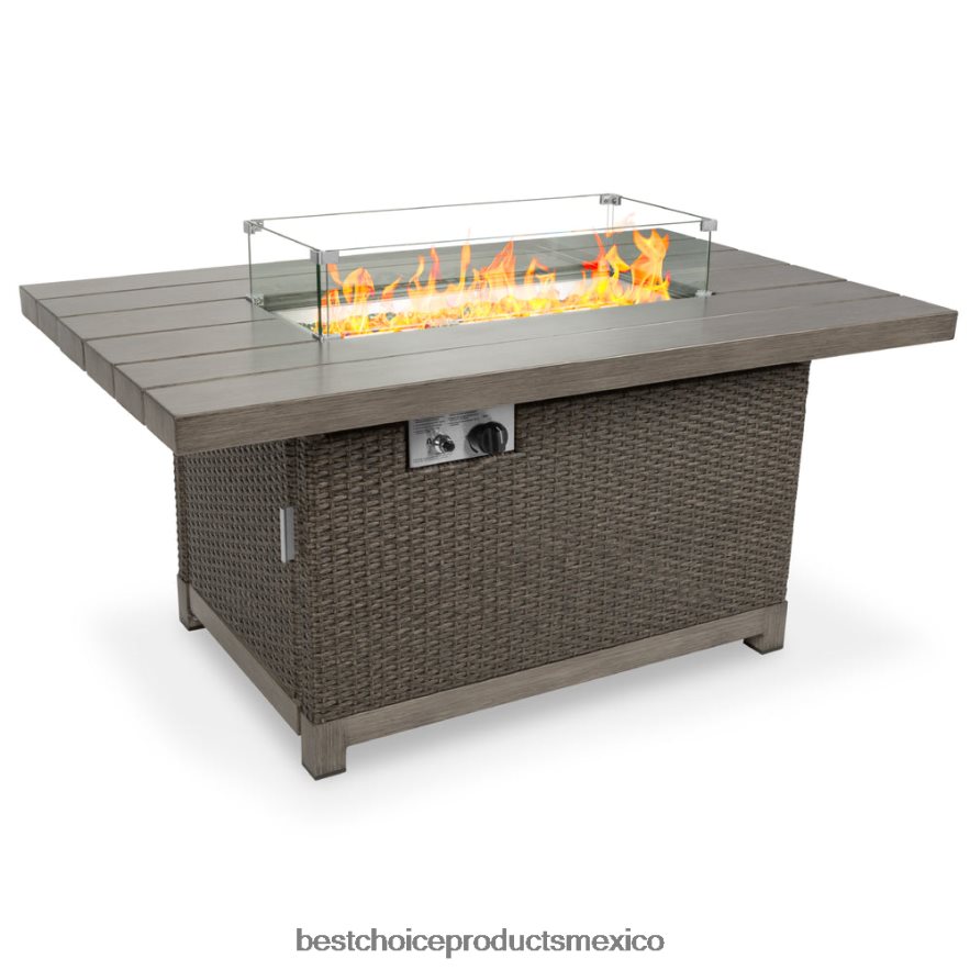 vida al aire libre | Mesa para brasero de propano de mimbre de 52 pulgadas y 50,000 BTU con tapa de aluminio y cubierta Best Choice Products gris X080FZ1463