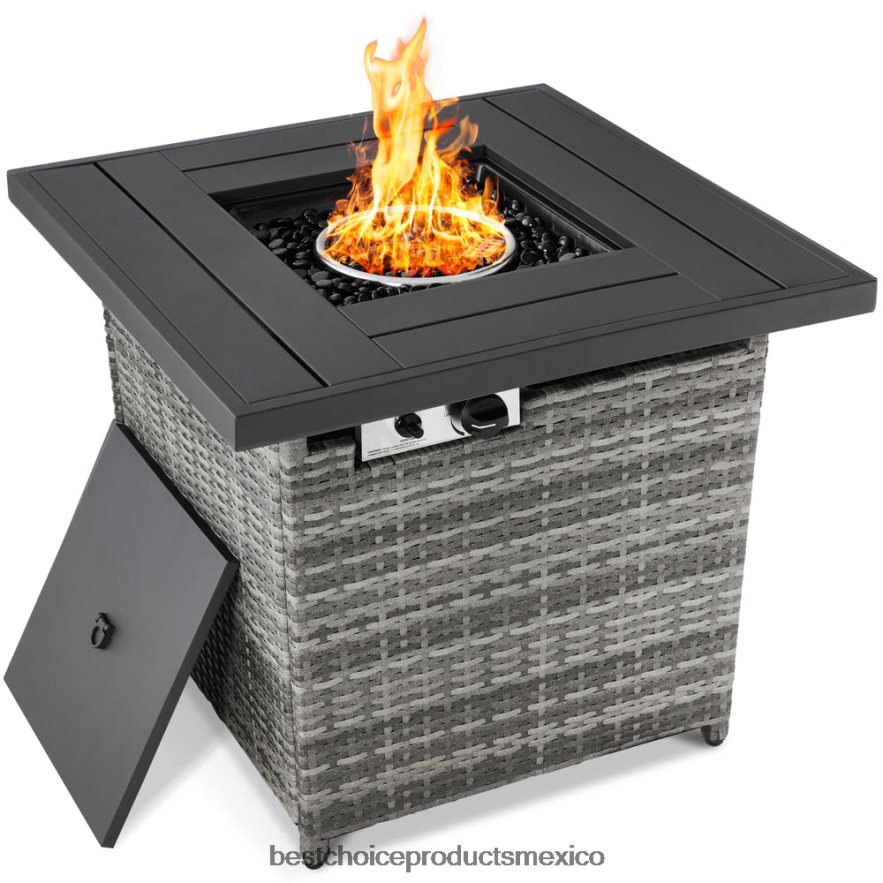 vida al aire libre | Mesa para fogón de 28 pulgadas, propano de mimbre de 50,000 BTU con tablero de madera sintética y cubierta Best Choice Products gris X080FZ1420
