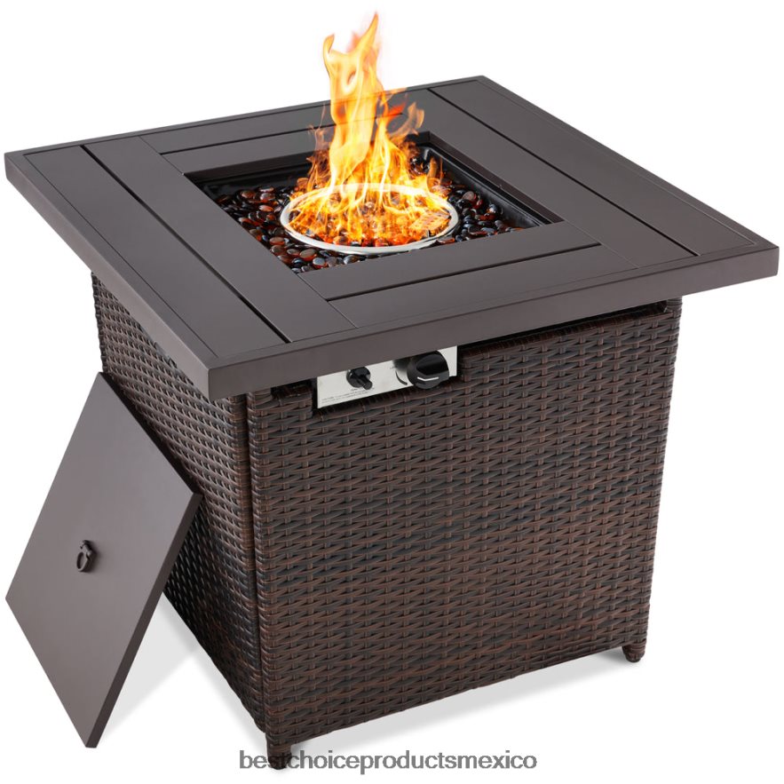 vida al aire libre | Mesa para fogón de 28 pulgadas, propano de mimbre de 50,000 BTU con tablero de madera sintética y cubierta Best Choice Products marrón X080FZ1421