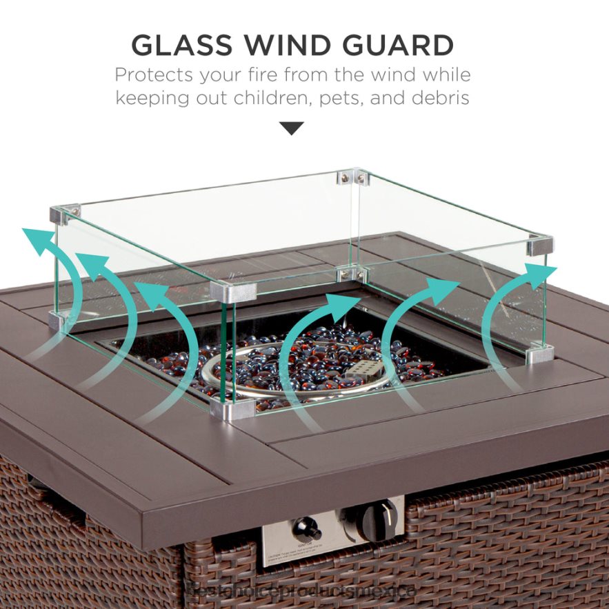 vida al aire libre | Mesa para fogón de 32 pulgadas, propano de mimbre de 50,000 BTU con protector contra el viento y cubierta Best Choice Products marrón X080FZ1383