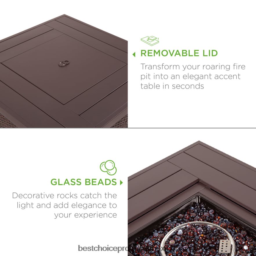 vida al aire libre | Mesa para fogón de 32 pulgadas, propano de mimbre de 50,000 BTU con protector contra el viento y cubierta Best Choice Products marrón X080FZ1383