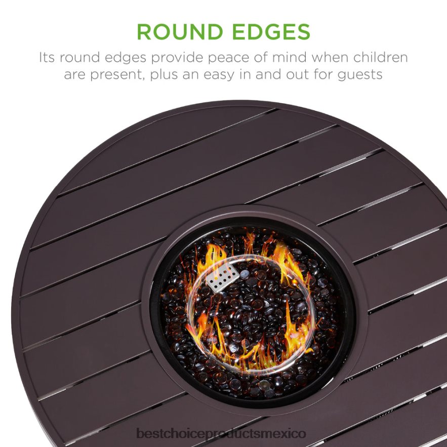 vida al aire libre | Mesa redonda para fogón, brasero de mimbre para exteriores de 50.000 BTU con cubierta Best Choice Products marrón X080FZ1365