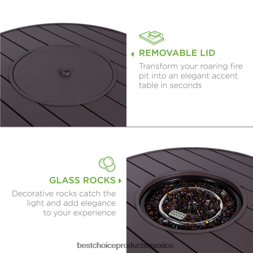 vida al aire libre | Mesa redonda para fogón, brasero de mimbre para exteriores de 50.000 BTU con cubierta Best Choice Products marrón X080FZ1365