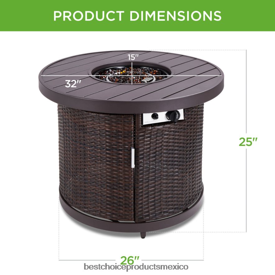 vida al aire libre | Mesa redonda para fogón, brasero de mimbre para exteriores de 50.000 BTU con cubierta Best Choice Products marrón X080FZ1365