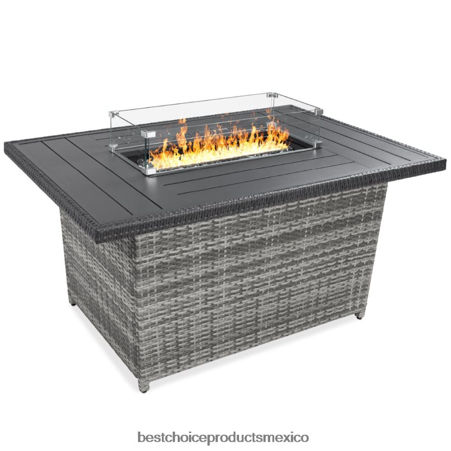 vida al aire libre | mesa de mimbre para brasero de propano, 50,000 btu con protector contra el viento de vidrio, cubierta Best Choice Products gris X080FZ929