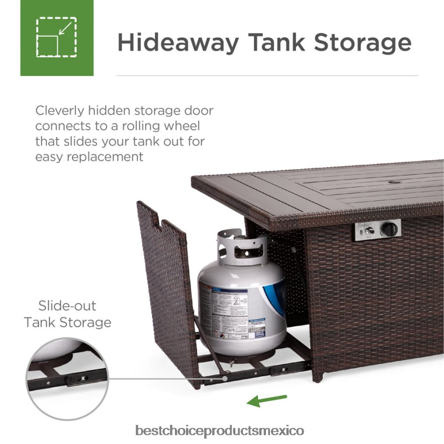 vida al aire libre | mesa de mimbre para brasero de propano, 50,000 btu con protector contra el viento de vidrio, cubierta Best Choice Products marrón X080FZ928