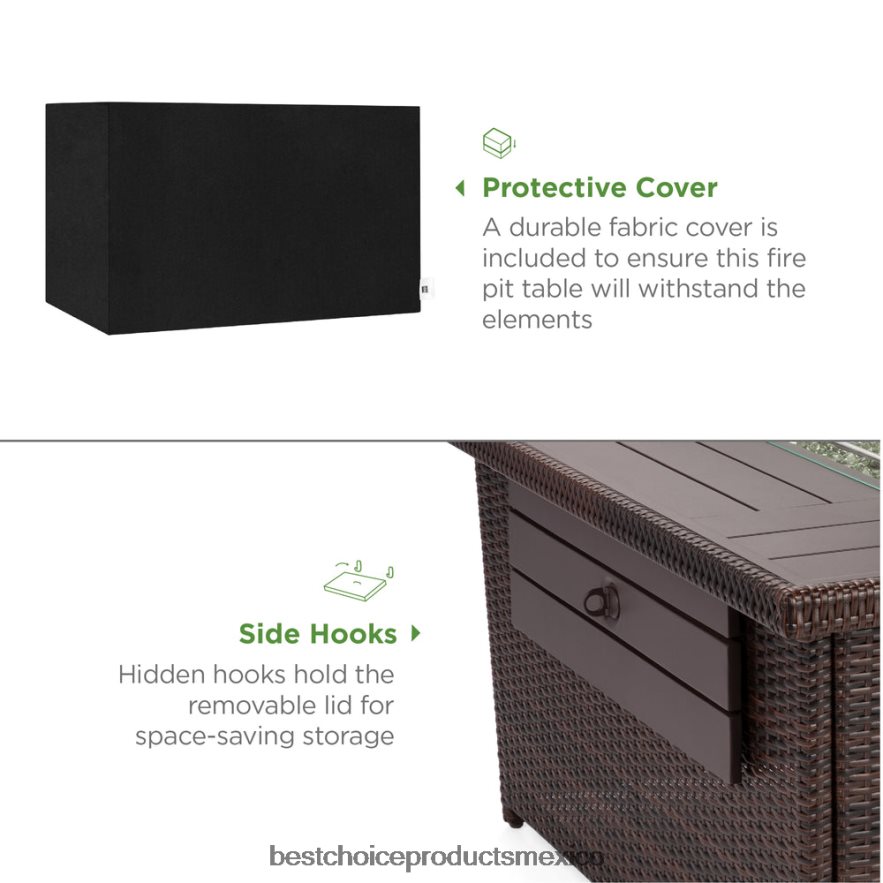 vida al aire libre | mesa de mimbre para brasero de propano, 50,000 btu con protector contra el viento de vidrio, cubierta Best Choice Products marrón X080FZ928