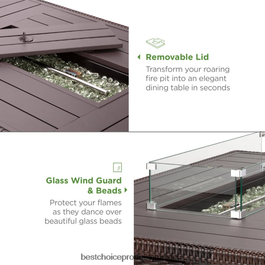 vida al aire libre | mesa de mimbre para brasero de propano, 50,000 btu con protector contra el viento de vidrio, cubierta Best Choice Products marrón X080FZ928