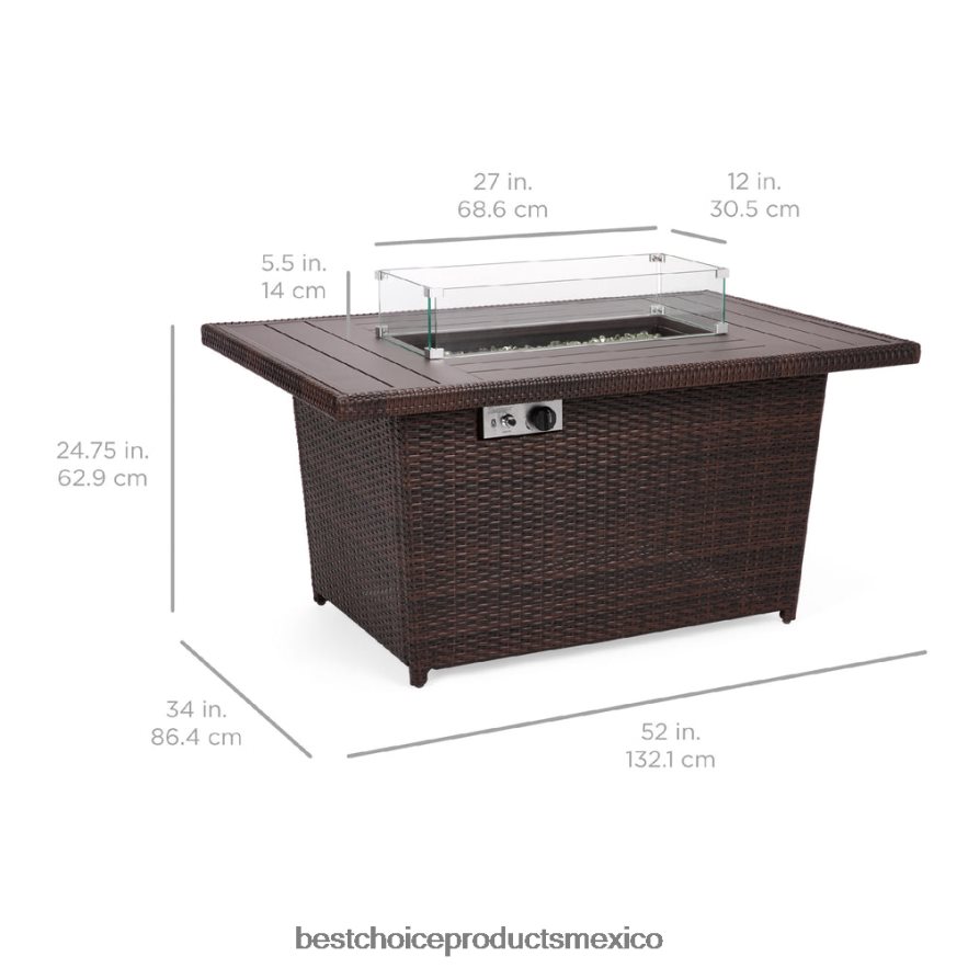 vida al aire libre | mesa de mimbre para brasero de propano, 50,000 btu con protector contra el viento de vidrio, cubierta Best Choice Products marrón X080FZ928