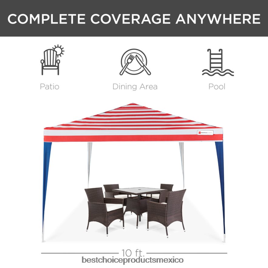 vida al aire libre | Tienda de campaña con dosel emergente portátil para exteriores con estuche de transporte, 10x10 pies Best Choice Products bandera estadounidense X080FZ1157