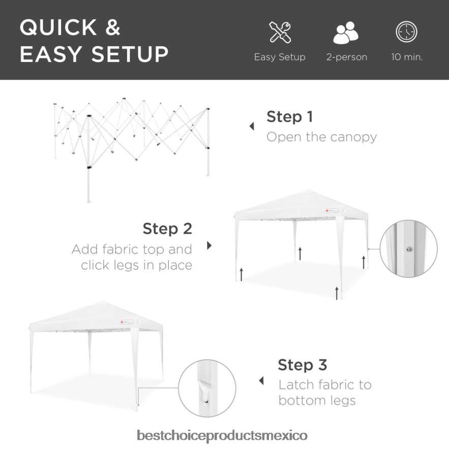 vida al aire libre | Tienda de campaña con dosel emergente portátil para exteriores con estuche de transporte, 10x10 pies Best Choice Products blanco X080FZ1150