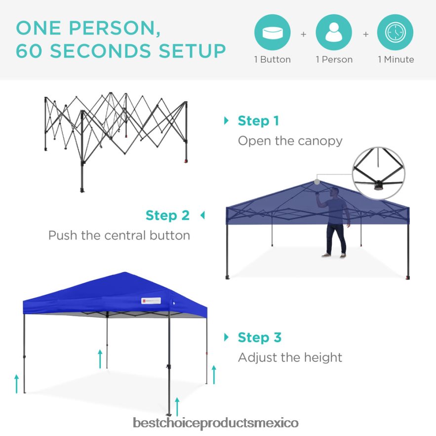 vida al aire libre | Toldo desplegable instantáneo para una sola persona con bolsa con ruedas Best Choice Products recurso azul X080FZ1060
