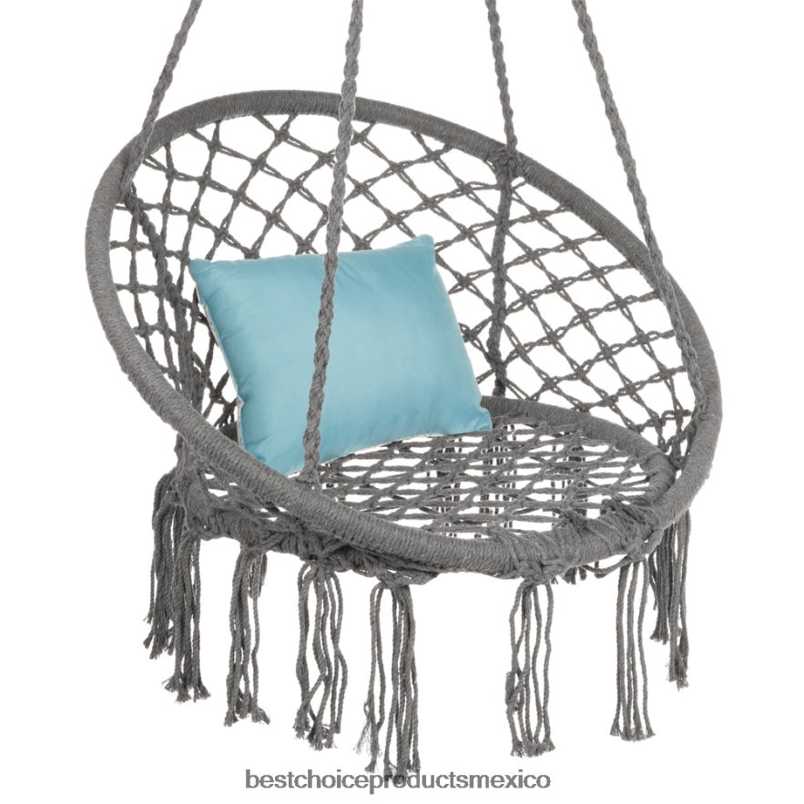 vida al aire libre | Columpio de silla colgante de hamaca de macramé de algodón, tejido a mano con respaldo Best Choice Products gris X080FZ1465